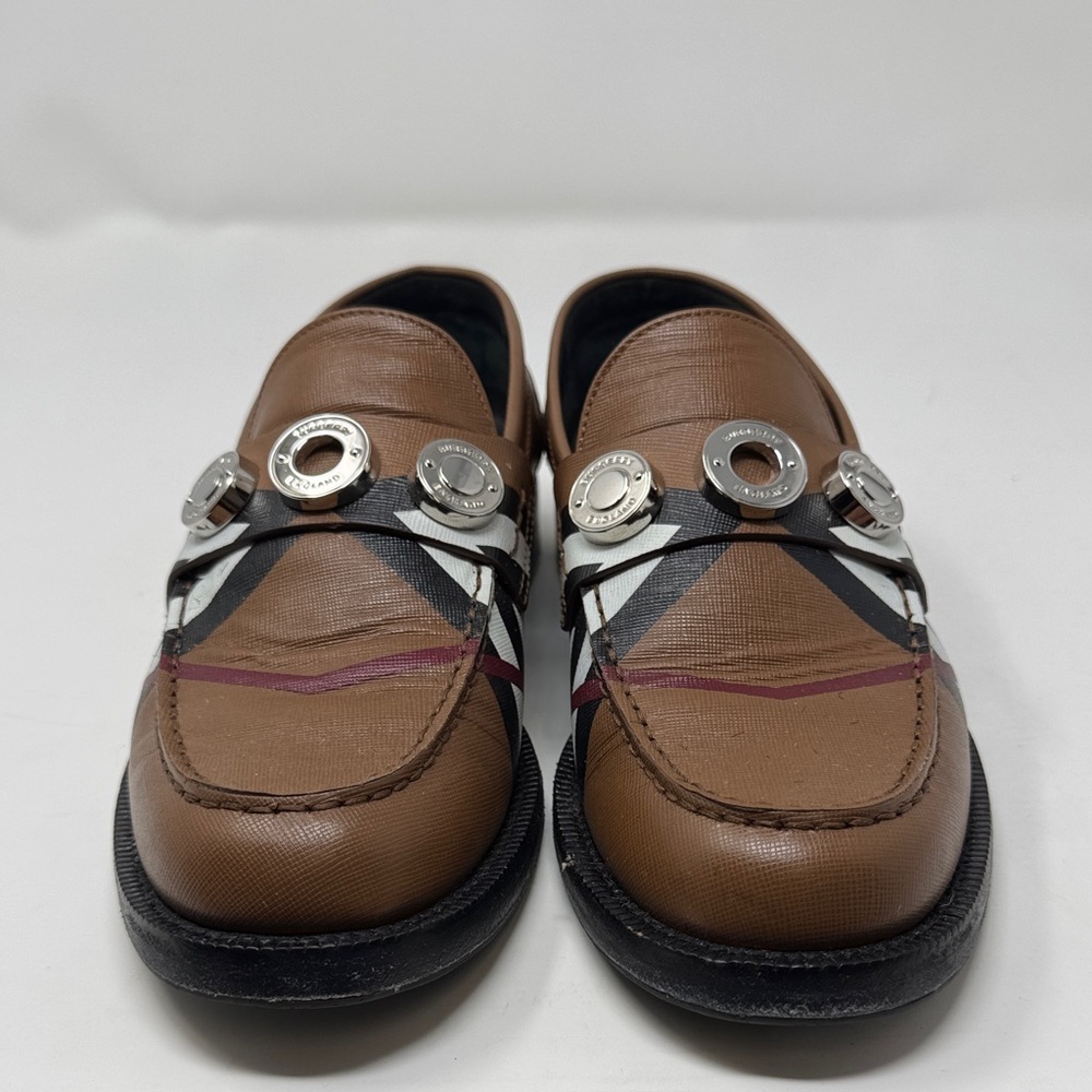Burberry (Signature print) Brown Leather Loafers with Silver Accents